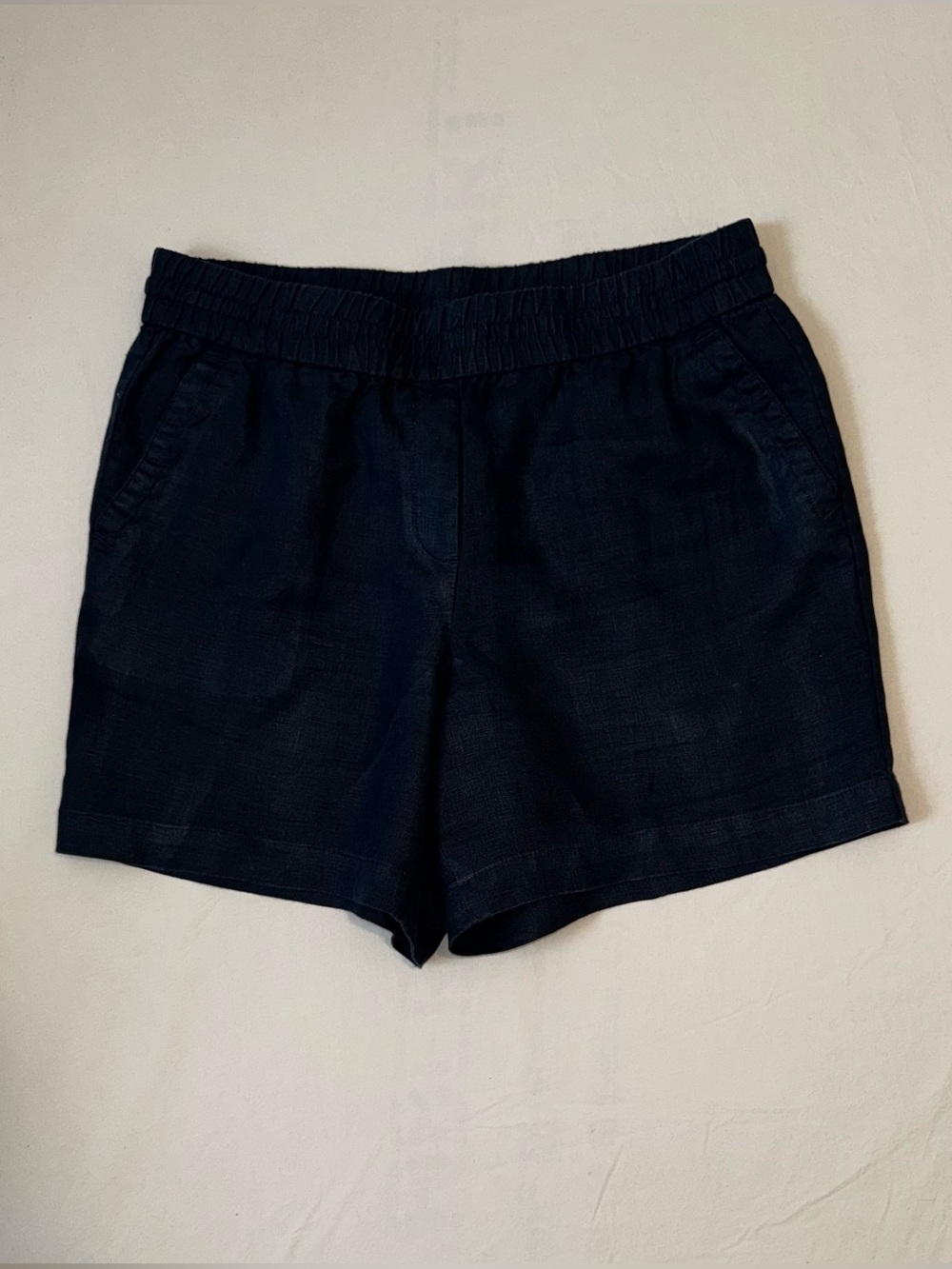 Talbots Casual Elastic-Waist Navy 100% Linen Shorts Size Large Pockets, Pull On
